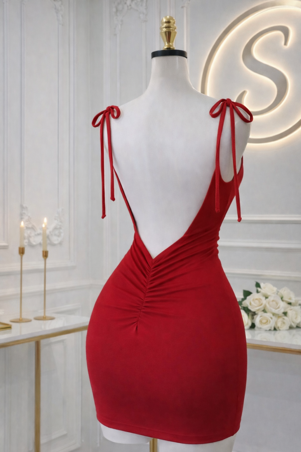 Robe rouge à buste plissé